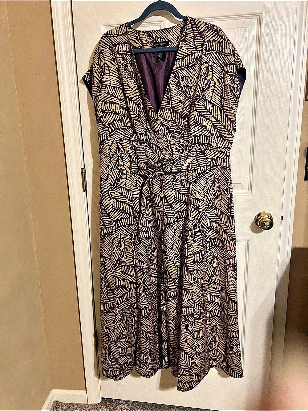 Ashley Stewart Animal Print Midi Dress Purple & Brown Size 14